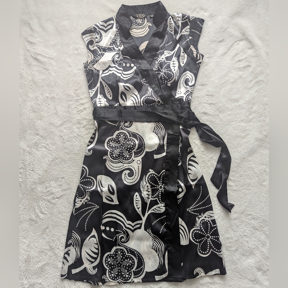 RIPE Black and White Floral Wrap Dress, sz 3